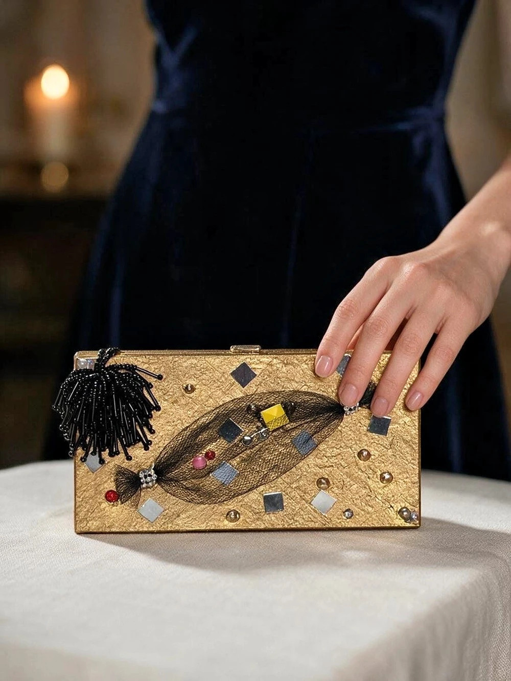 Alice and Olivia Embellished Gold Clutch